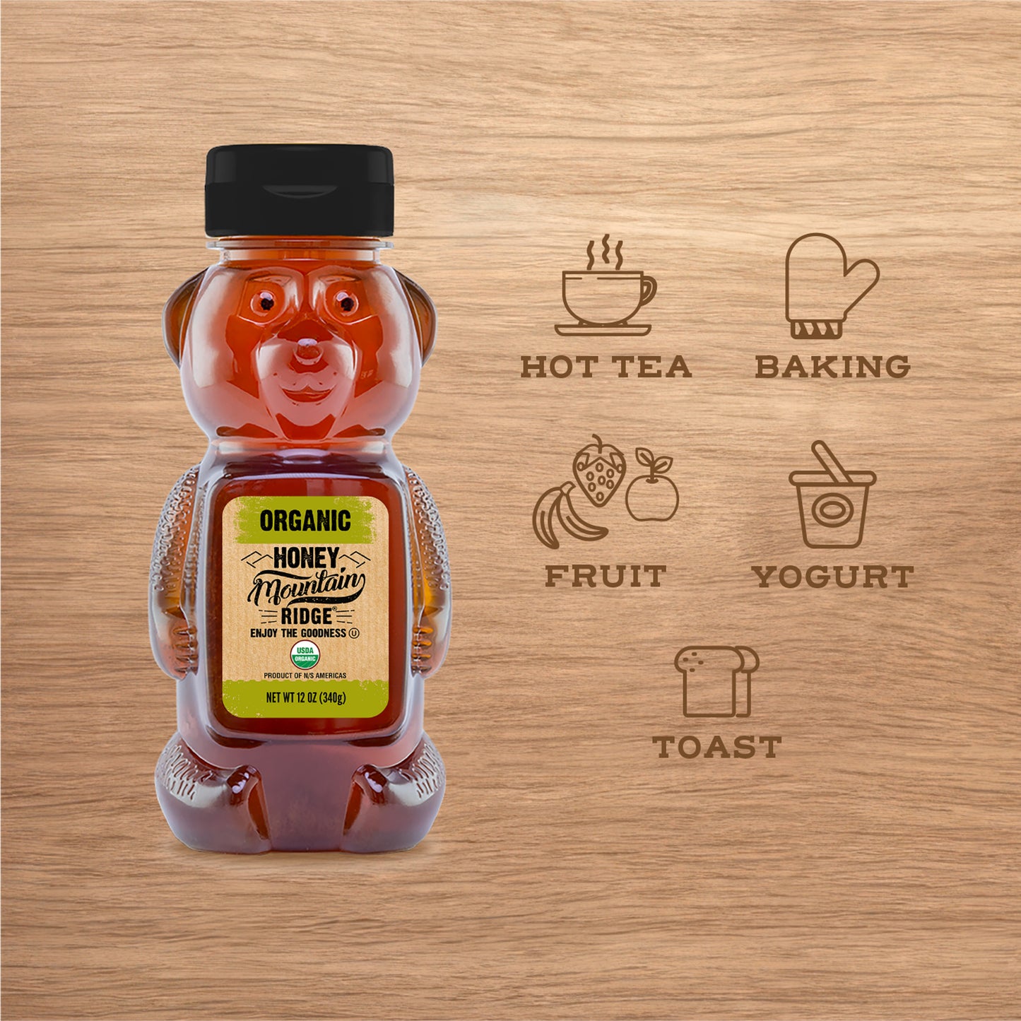 Mountain Ridge Organic Honey - 12oz Bear