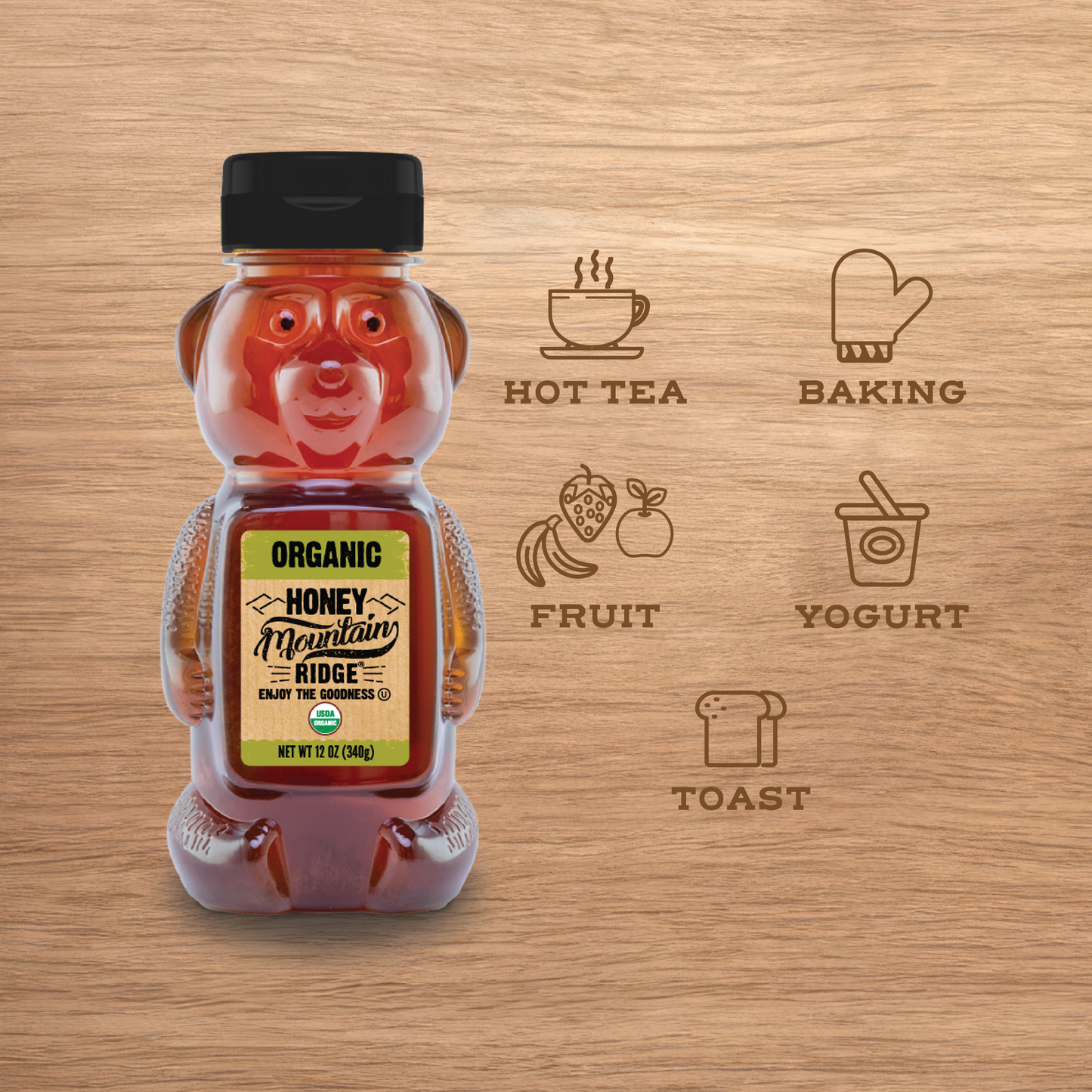 Mountain Ridge Organic Honey - 12oz Bear